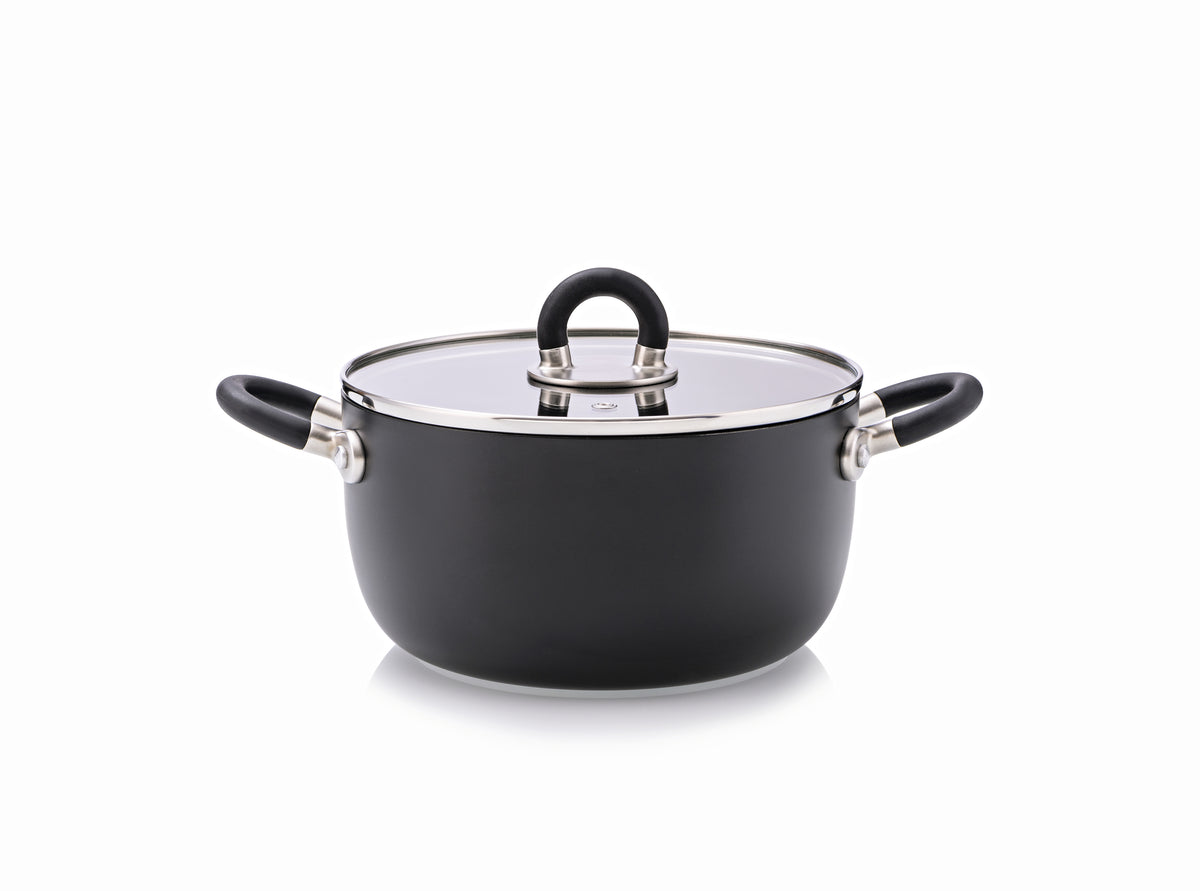 Sten casseruola 16 cm 2 manici nera con coperchio