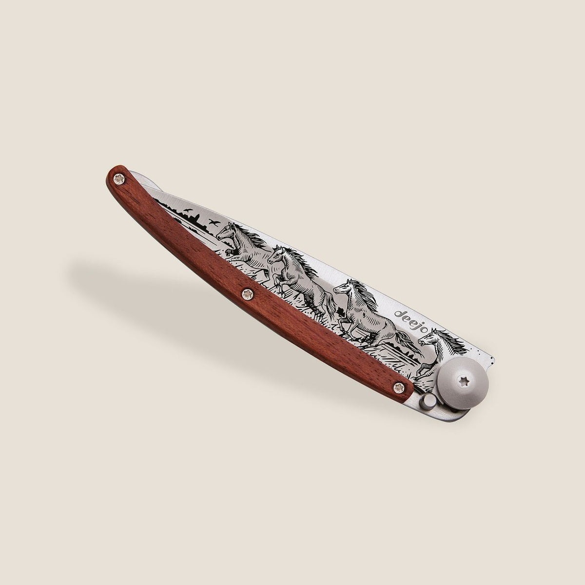 Deejo coltello serramanico con decoro cavalli