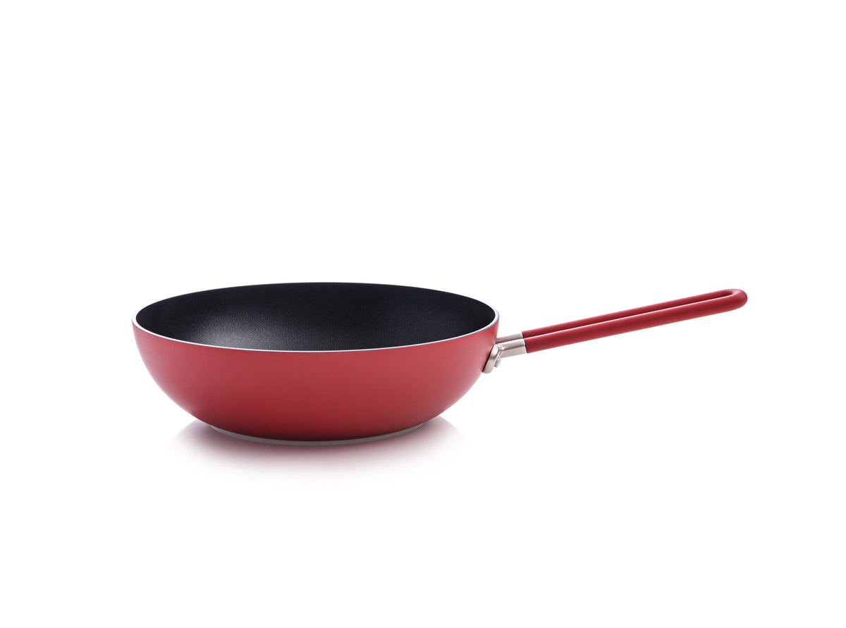 Alessi Sten wok 28 cm manico lungo rosso