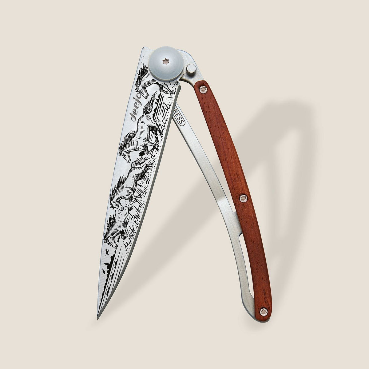 Deejo coltello serramanico con decoro cavalli
